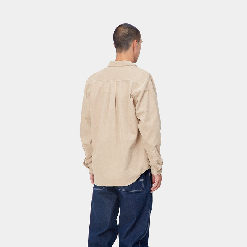 Beige Men Carhartt Madison Cord Shirts | WAS-542683