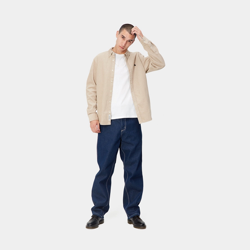 Beige Men Carhartt Madison Cord Shirts | WAS-542683