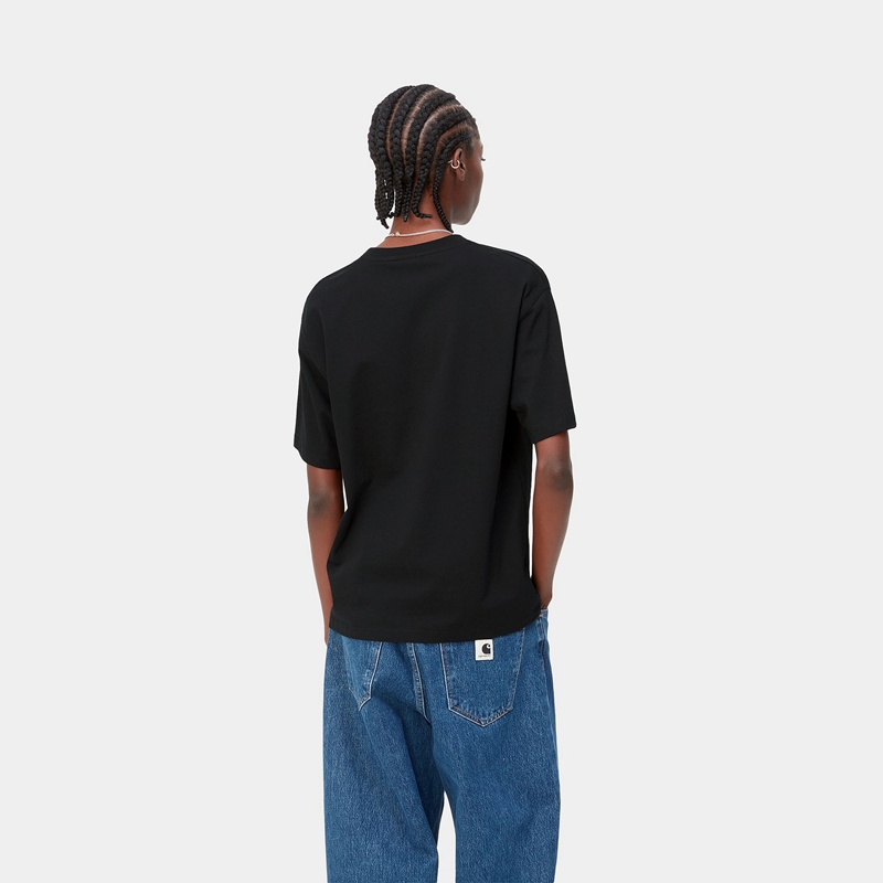 Black Women Carhartt American Script T-Shirt | DQM-310894