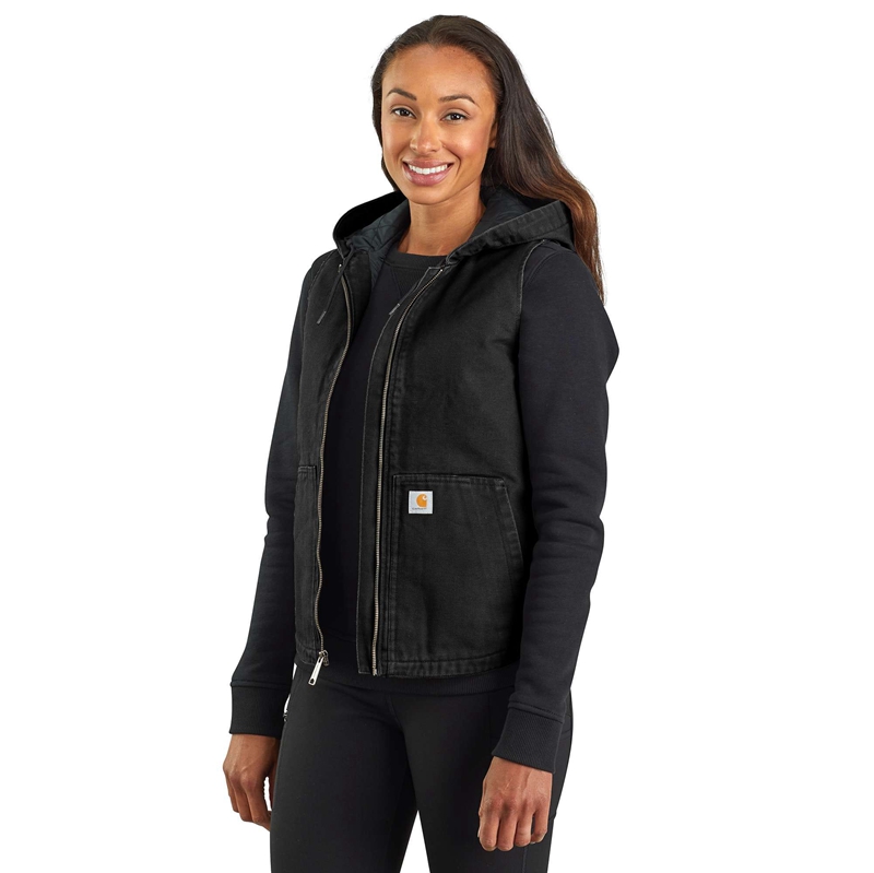 Black Women Carhartt Hooded Vest | GAT-637059