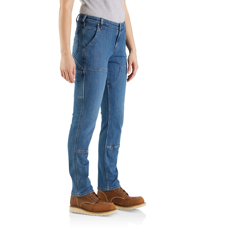 Blue Women Carhartt Double-Knee Jeans | SPN-308271