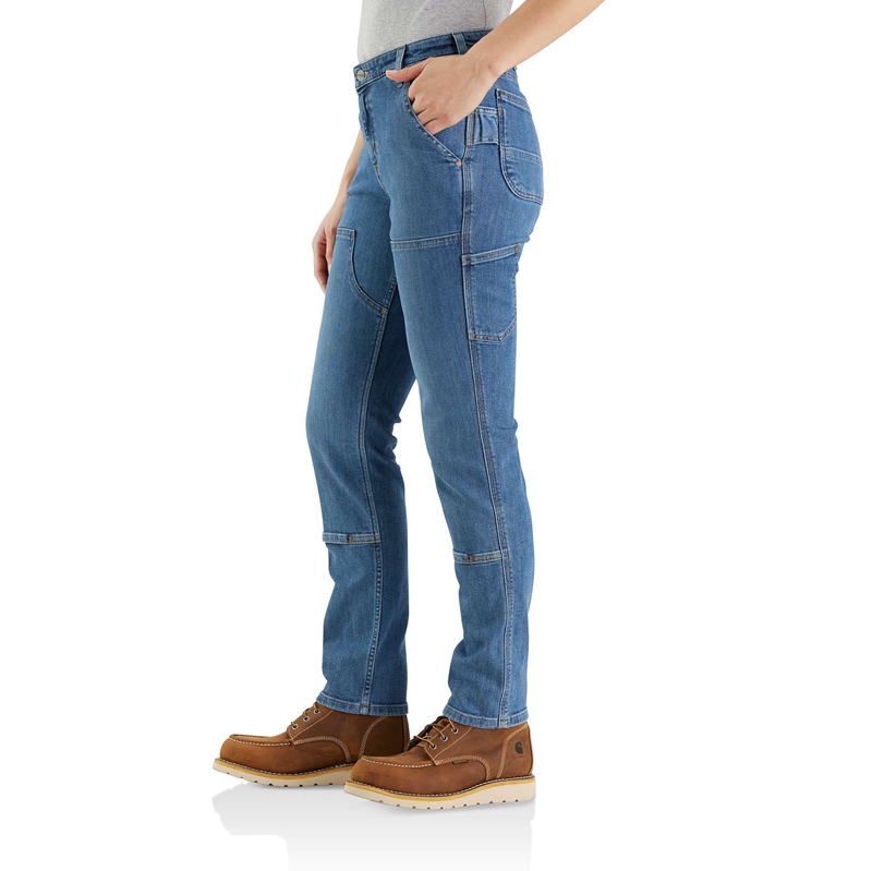 Blue Women Carhartt Double-Knee Jeans | SPN-308271
