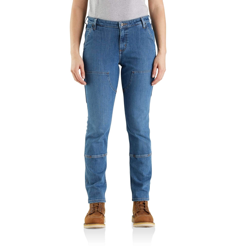Blue Women Carhartt Double-Knee Jeans | SPN-308271