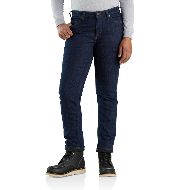Blue Women Carhartt Fleece Lined Jeans | KET-813620
