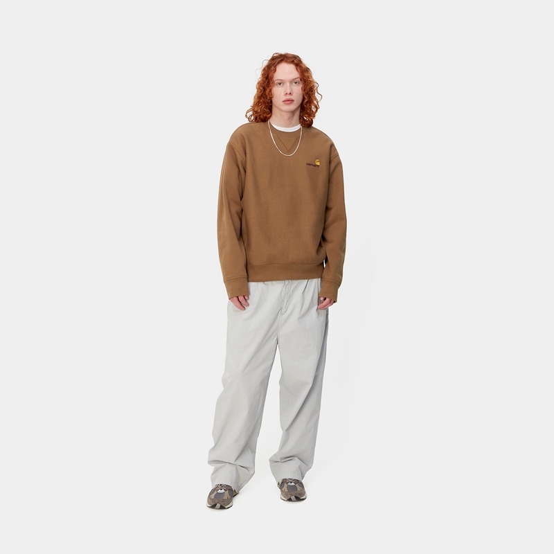 Brown Men Carhartt American Script Sweatshirt | SHQ-793841