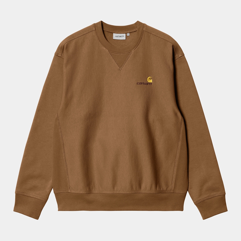 Brown Men Carhartt American Script Sweatshirt | SHQ-793841