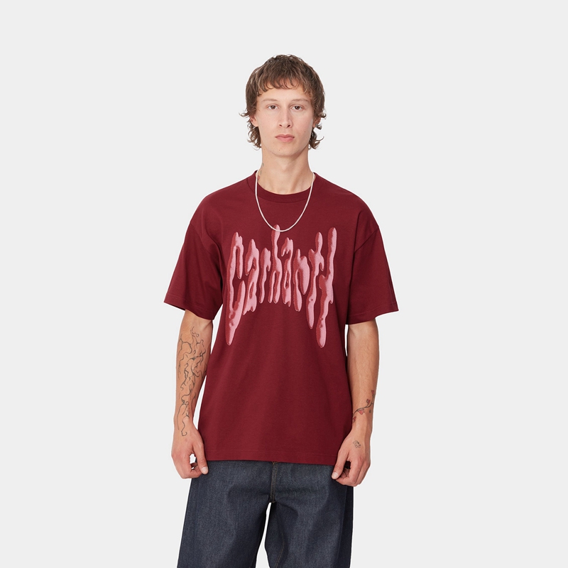 Burgundy Men Carhartt Goo T-Shirt | LIA-219745