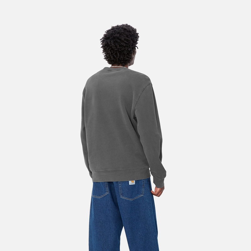 Dark Grey Men Carhartt Duster Script Sweatshirt | PQB-498231