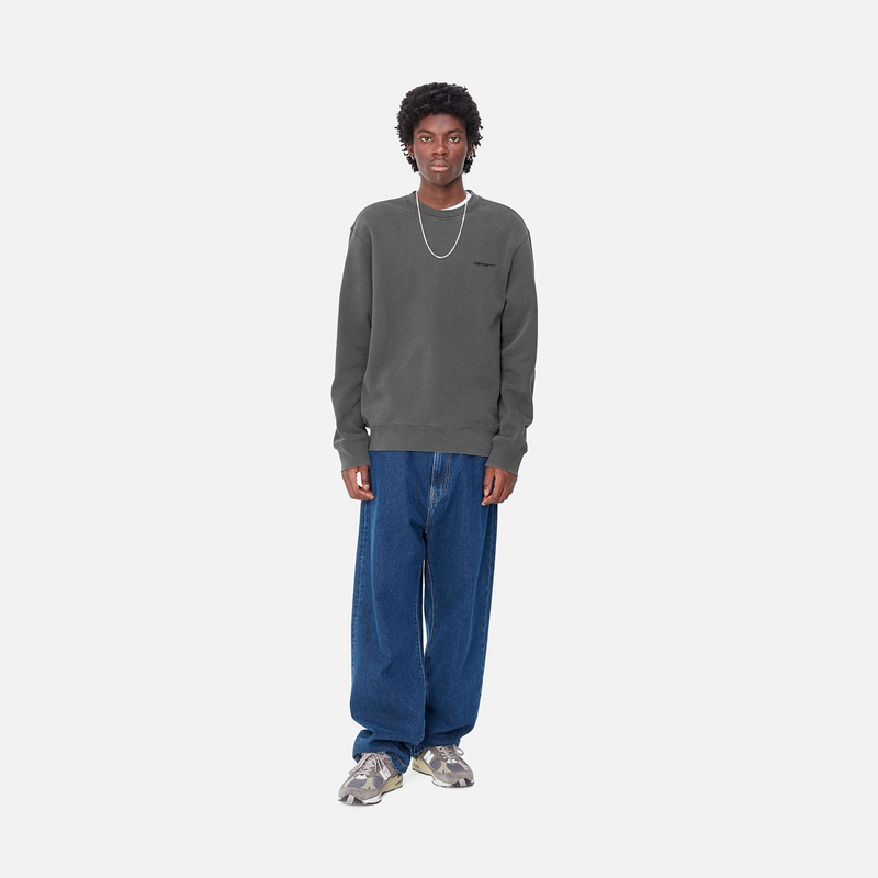 Dark Grey Men Carhartt Duster Script Sweatshirt | PQB-498231