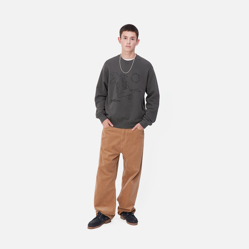 Dark Grey Men Carhartt Flying Ducks Sweatshirt | NBW-817402