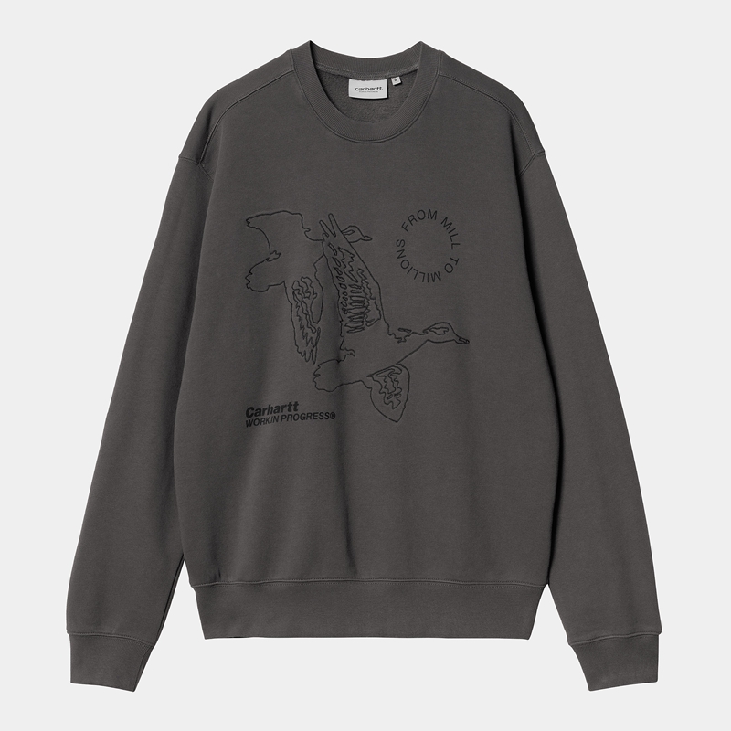 Dark Grey Men Carhartt Flying Ducks Sweatshirt | NBW-817402