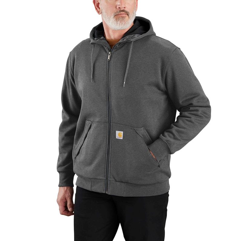 Dark Grey Men Carhartt Rain Defender® Loose Fit Midweight Thermal-Lined Full-Zip Sweatshirt | YGI-046385