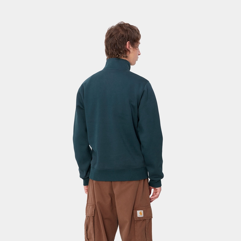 Peacock Blue Men Carhartt Chase Neck Zip Sweatshirt | FIA-379286