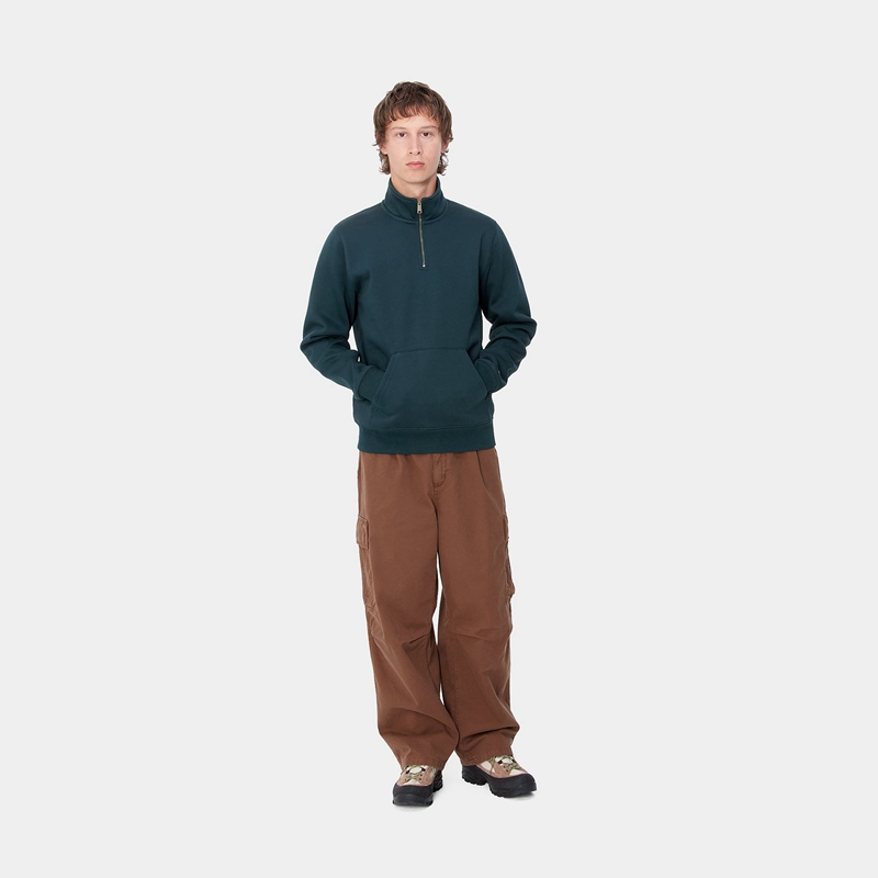 Peacock Blue Men Carhartt Chase Neck Zip Sweatshirt | FIA-379286