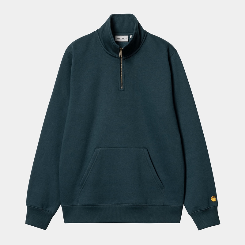 Peacock Blue Men Carhartt Chase Neck Zip Sweatshirt | FIA-379286