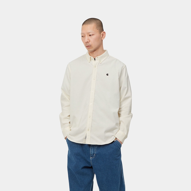 White Men Carhartt Madison Fine Cord Shirts | RAB-201736