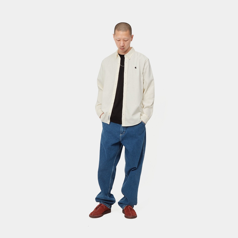White Men Carhartt Madison Fine Cord Shirts | RAB-201736