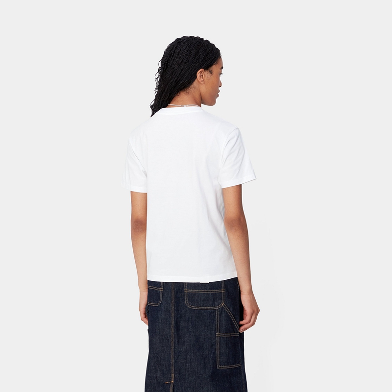 White Women Carhartt Heart Train Pocket T-Shirt | UKT-516093
