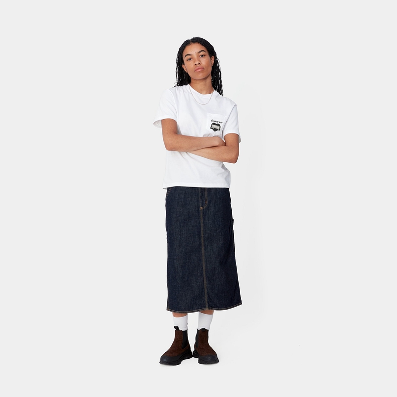 White Women Carhartt Heart Train Pocket T-Shirt | UKT-516093